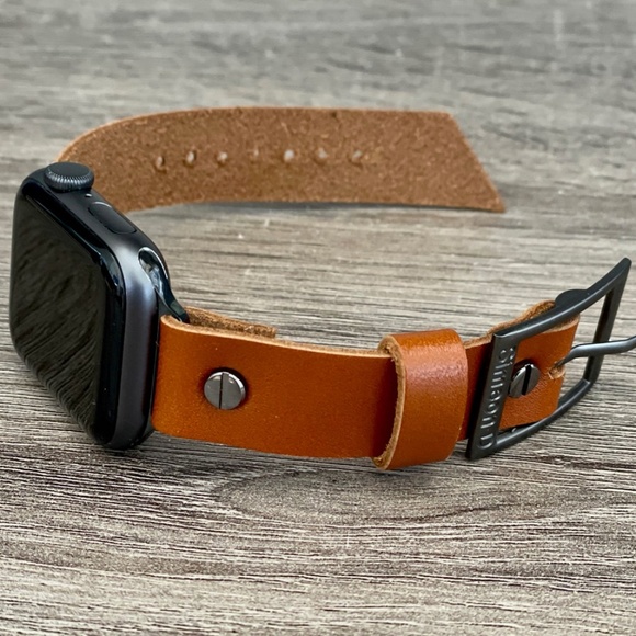 Light Brown iWatch Series 7 Leather Band Black Metal Women Jewelry Bracelet main image 7